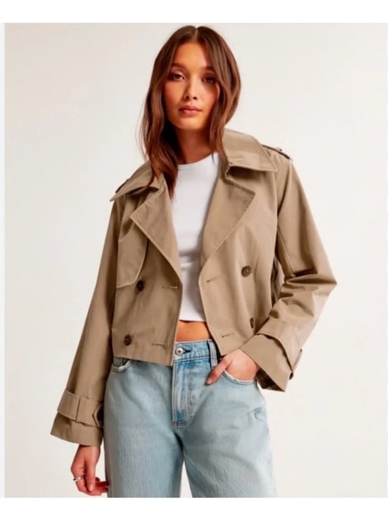 Abercrombie & Fitch Jackets & Blazers - Abercrombie & Fitch Cropped Trench Coat - Taupe